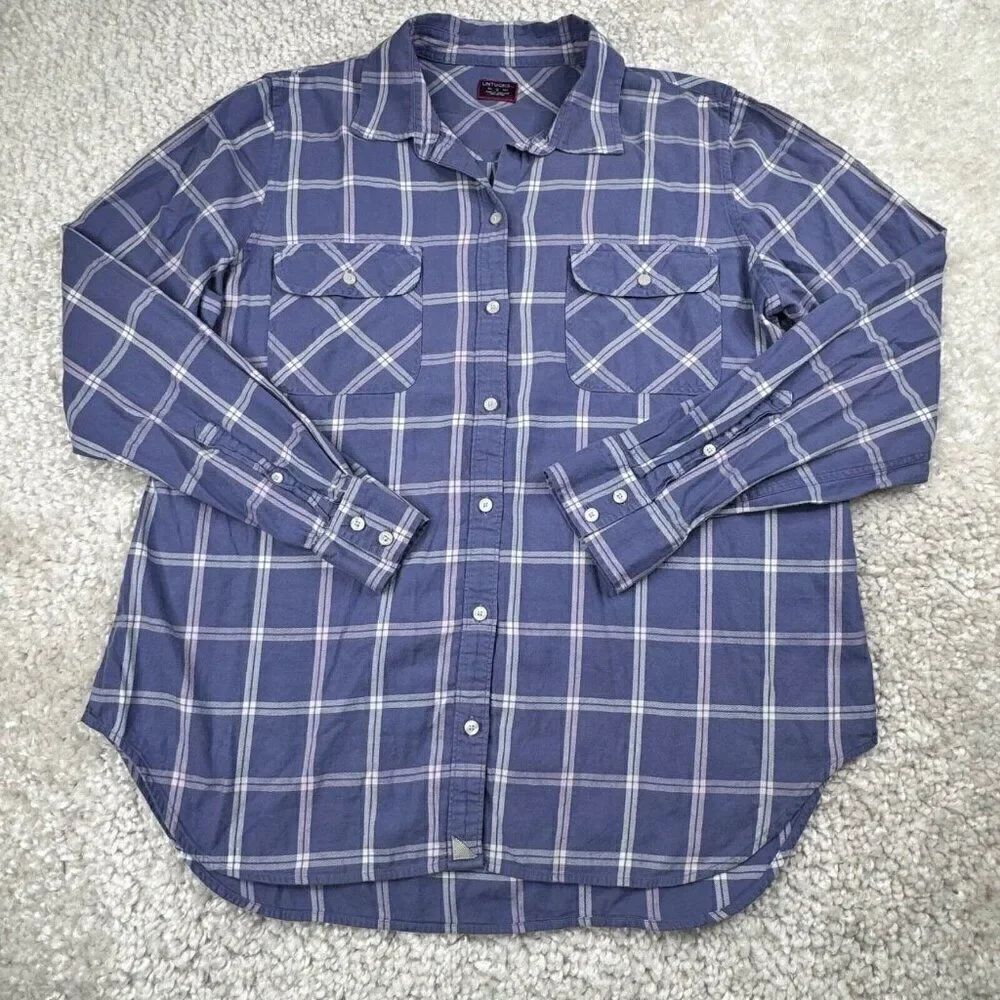 UnTuckit Lucia Blue Plaid Button Up Long Sleeve Shirt Boyfriend Fit